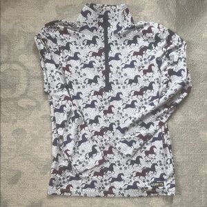 Kerrits Girls' White Long-Sleeve 1/4 Zip Horse Print Top